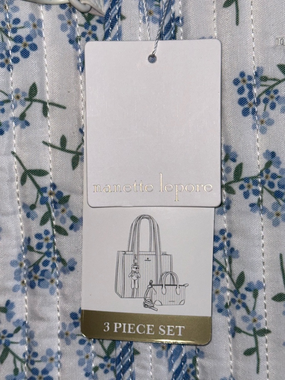 Nanette Lepore Blue Gingham & Floral Quilted Tote with Mini Satchel. NWT 3 piece - Picture 8 of 17
